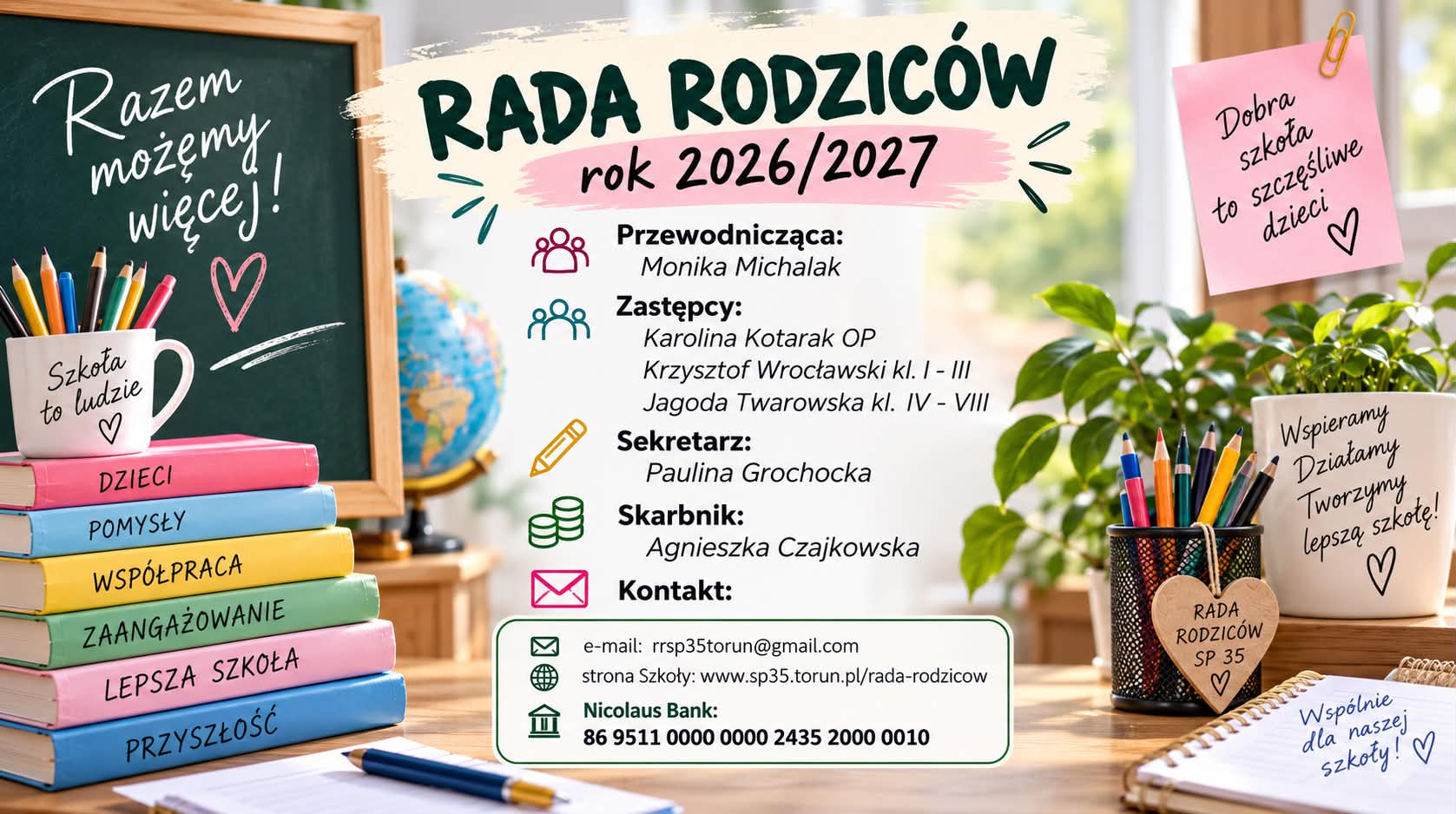Rada Rodziców 2026/2027 — skład i kontakt podane również powyżej w treści strony